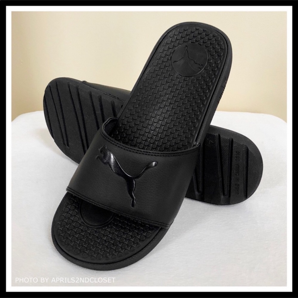 PUMA BLACK SLIDES SANDALS CAT SPORT SLIP ONS A2C - Picture 2 of 8